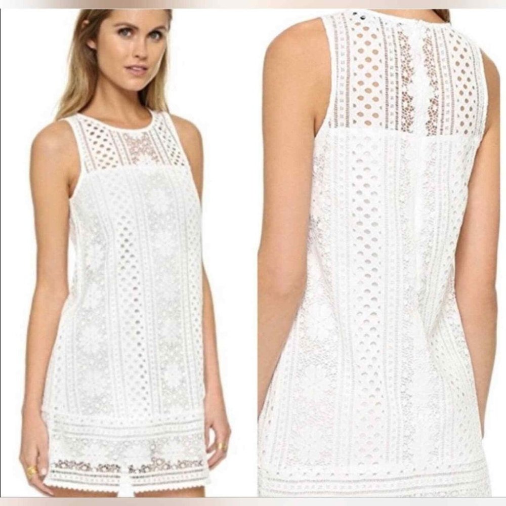 CUPCAKES CASHMERE Womens Luca Lace Dress M Mini Ivory Sleeveless Shift Crochet